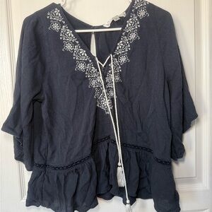 Abercrombie & Fitch Blue Bell Sleeve Peplum Blouse